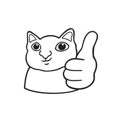 Fototapeta premium Good Job Thumb Up Cat Meme Vector Illustration for Stickers and Prints