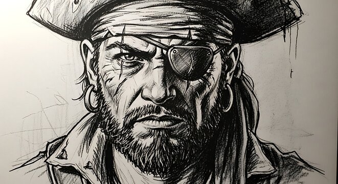 Hand drawn raiders logo inspired pirate captain illustration