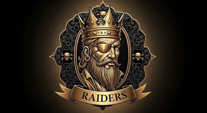 Gold Raiders logo featuring a bearded pirate king in a crown