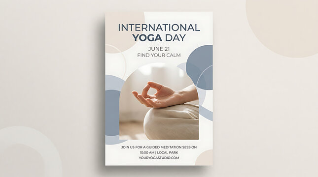 International yoga day flyer template with mindfulness and meditation imagery
