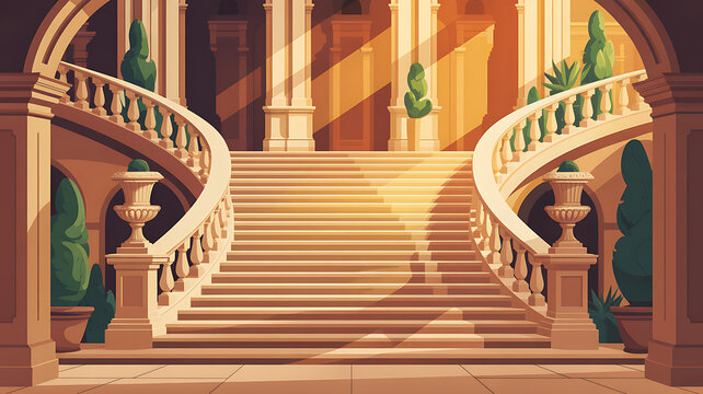 Grand entrance staircase of luxury estate palace with staircase entrance architecture balustrade