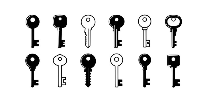 keys, various styles and colors, old and new, metallic and outlined featuring old keys, new keys, metallic keys