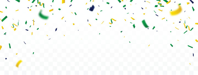 Obraz na płótnie Canvas Falling brazilian celebration confetti, green, yellow and blue color template banner 