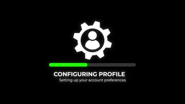 Configuring Profile Account Setup Interface Seamless Loop on Black Background