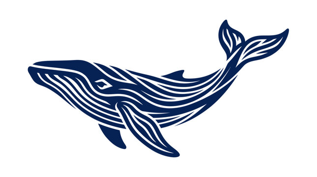 Stylized Blue Whale Illustration, Marine Life, Ocean Creature, Minimalist Design
