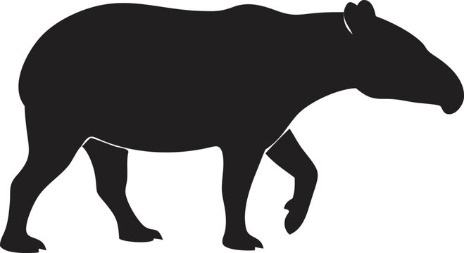 Black silhouette of a tapir walking