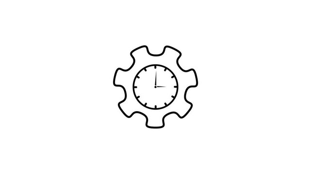 Time management animation icon. Motion video of clock with gear. Hour, minute, second, timer, countdown, watch, stopwatch, cog, cogwheel animated icon symbol