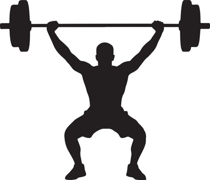 Silhouette illustration of a male weightlifter performing a heavy barbell snatch