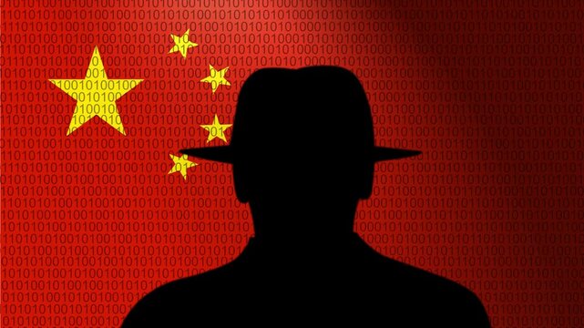 China spy and hackers launch cyber attacks. Hackers violate privacy. Hacker is searching  personal data. Social media data breaches