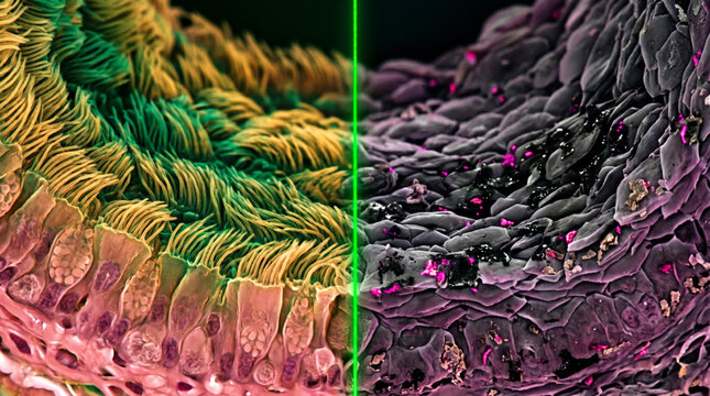 Healthy vs Diseased Tissue Microscopic View