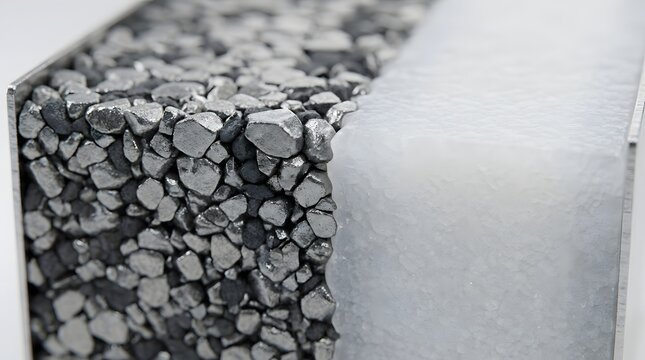 A microscopic view of a solid-state battery's cathode layer with a rough, porous texture
