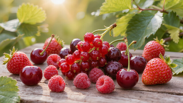 Strawberries Fragaria ananassa raspberries Rubus idaeus red currants Ribes rubrum and sweet cherries Prunus avium