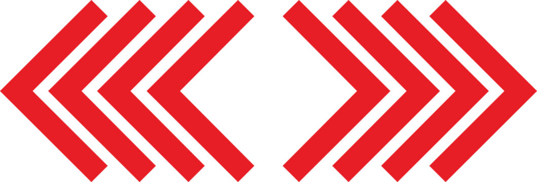 Red large forward or right pointing solid long arrow icon sketched as vector symbol. Isolated on white background. This arrow pointing to indicate direction, navigate, user interfaces, show processes.