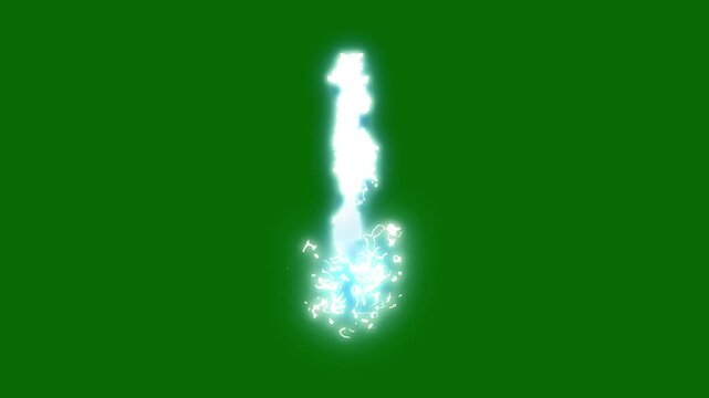 Electric blue lightning, blue Electric lightning spark loop effect animation, dynamic animated electric lightning bolt overlay transition. Multiple bolt flashes in atmosphere on green screen.