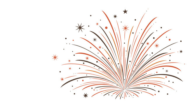 Colorful firework display with stylized brown and orange bursts and scattered stars for celebratory events and public holidays.
