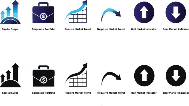 Financial market trend indicators including capital surge corporate portfolio positive trends and market indicators.