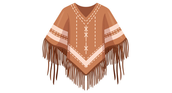 Brown poncho with white and orange pattern, bohemian fashion accessory, clothing item