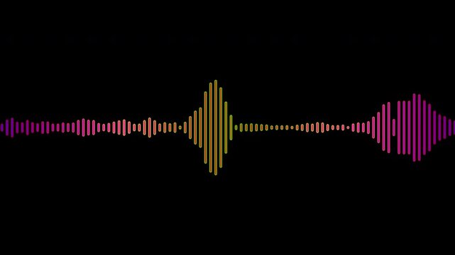 Colourful audio waveform spectrum animation on black background, Pulsing sound wave pattern animated overlay. abstract music waves oscillation graph. line digital minimalist voice, and soundtrack. 4k 