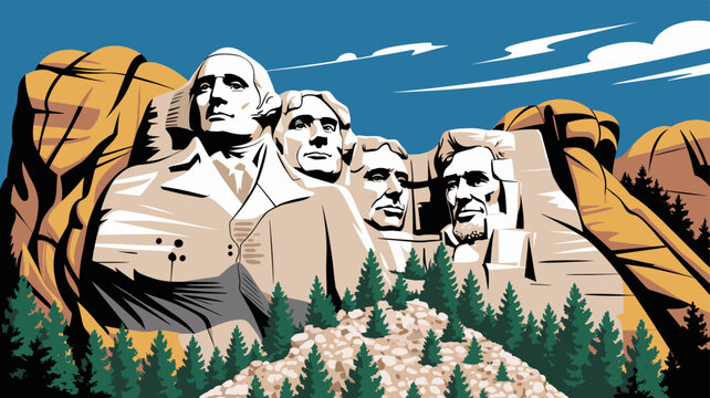 Iconic Mount Rushmore National Memorial featuring carved presidential faces amidst a scenic mountainous landscape with pine trees.