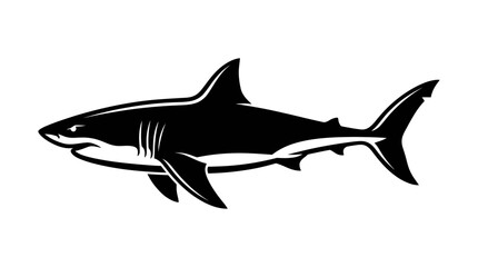 Fototapeta premium Silhouette of a great white shark, dangerous predator, marine life, ocean dweller, isolated on white