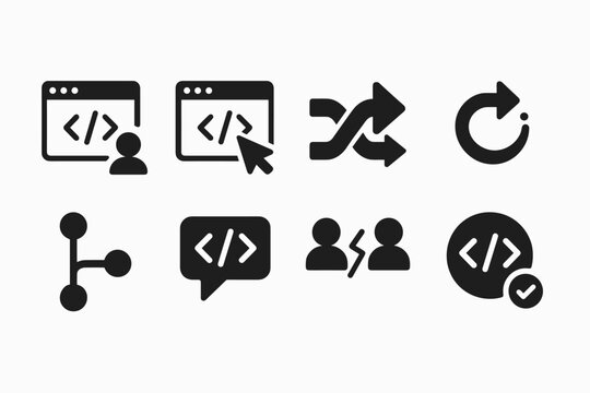 Collaborative Coding Icons. Collaborative coding. Filled icon set of Collaborative coding: shared code editor,
