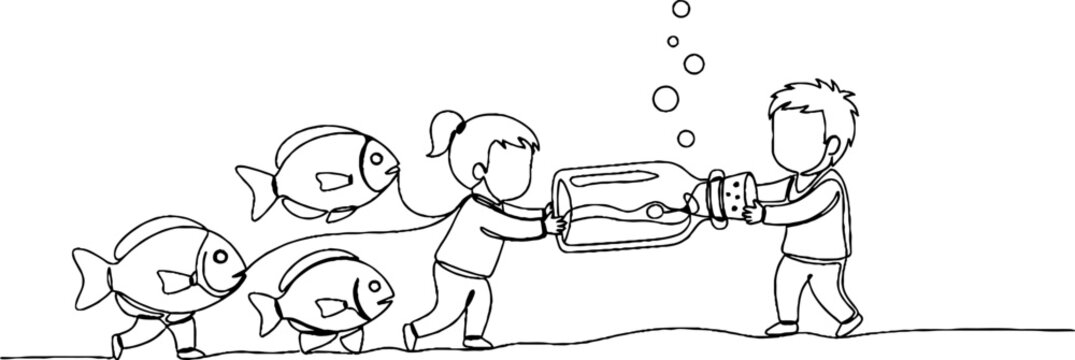 Children Playing Imaginative Fishing Game Together Outdoors.