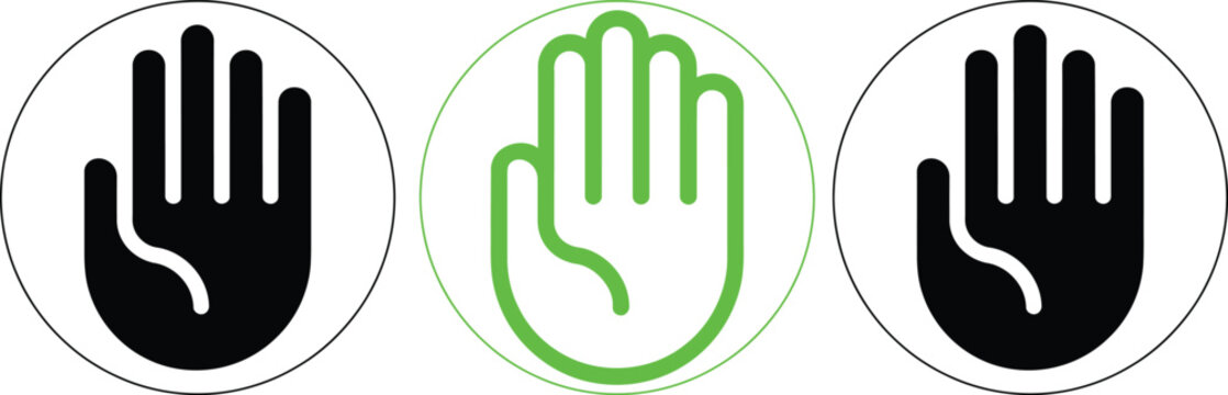 Hand showing three fingers sign with outline and solid versions