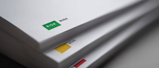 Naklejka premium Stack of documents with risk labels