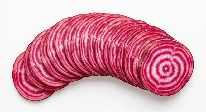 Single raw beetroot sliced to show vivid concentric rings