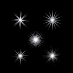 Fototapeta premium Abstract White Starburst Light Effect Collection on Black Background.