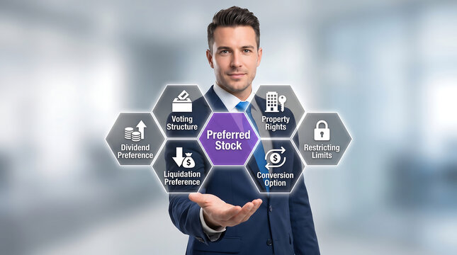Businessman presenting software development stack, tech icons, programming tools, coding concepts