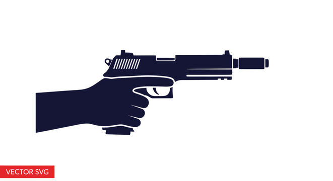 Hand Holding Silenced Pistol Silhouette, Crime, Danger, Security Concept