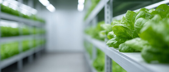 Fototapeta premium Indoor hydroponic lettuce farming shelves