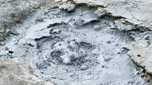 Spectacular Mud Volcano Erupting in Geothermally Active Rural Landscape: Natural Beauty and Geology in Motion