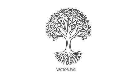 Stylized Tree Silhouette with Intricate Roots and Canopy, Vector Art © ifin
