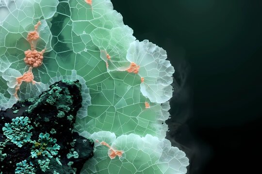Extreme macro photography of plant leaf epidermis showing stomata structure, veins, and chlorophyll details