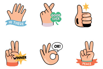 Fototapeta premium Six cartoon hands making different gestures and signs