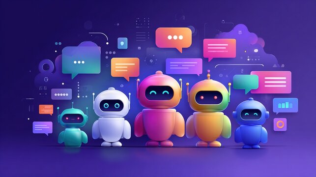 The multi-agent artificial intelligence concept, featuring a virtual chatbot icon and automated workflows, represents intelligent system collaboration and digital business transformation.
