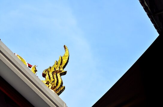 The golden roof of the chanting hall at the temple with belief that best decoration will bring good things to life.