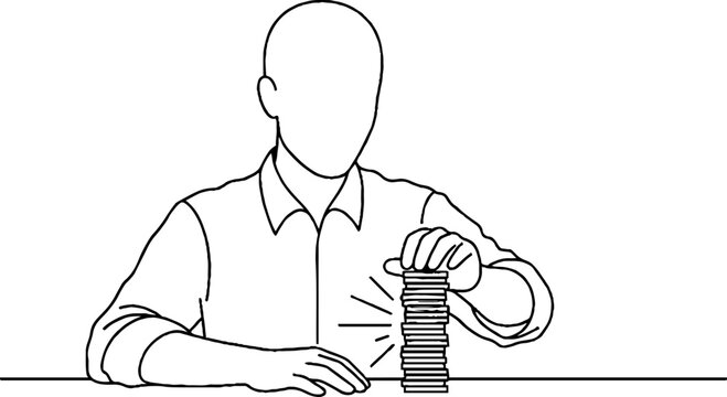 Person rolling up a stack of coins carefully.