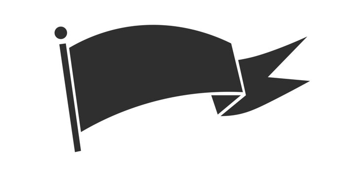 Silhouette of waving banner flag attached to pole isolated on white background for announcement or victory symbol.