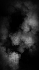 Fototapeta premium Vertical abstract smoke misty fog on isolated black background. Smoke effect overlays. Design texture elements.