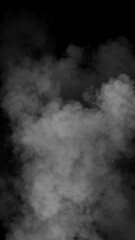 Fototapeta premium Vertical abstract smoke misty fog on isolated black background. Smoke effect overlays. Design texture elements.