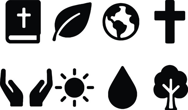 Set of religious symbols and icons including cross church mosque and peace hand gestures Vector