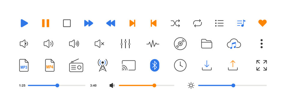 Music and media icons set logo vector illustration . Simple outline hand draw