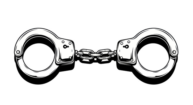 Metal Handcuffs Illustration, Crime, Justice and Law Enforcement Concept