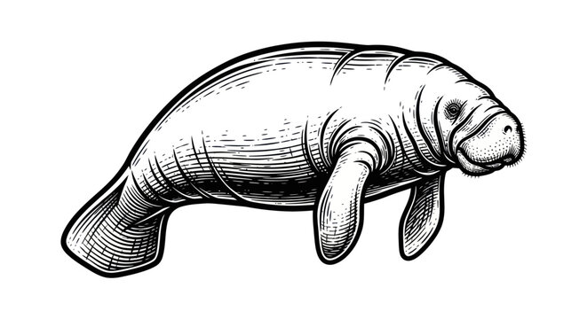 Manatee Illustration - Vintage Engraving Style Sea Cow
