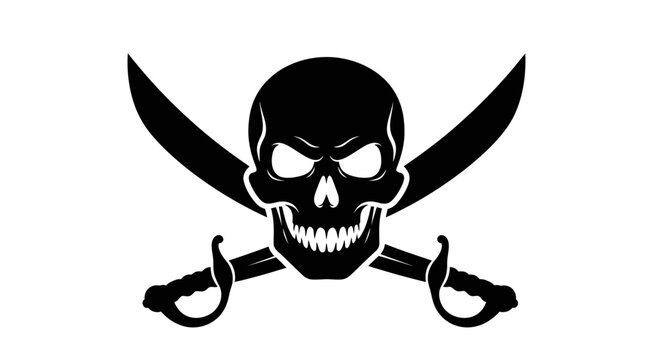 Pirate Flag Skull Crossbones Saber Vector Illustration