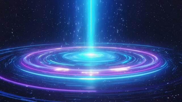 Futuristic Energy Beam Portal with Neon Circular Platform