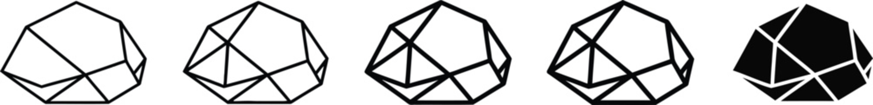 Five geometric diamond shapes with lines growing more complex from simple to filled black Vector